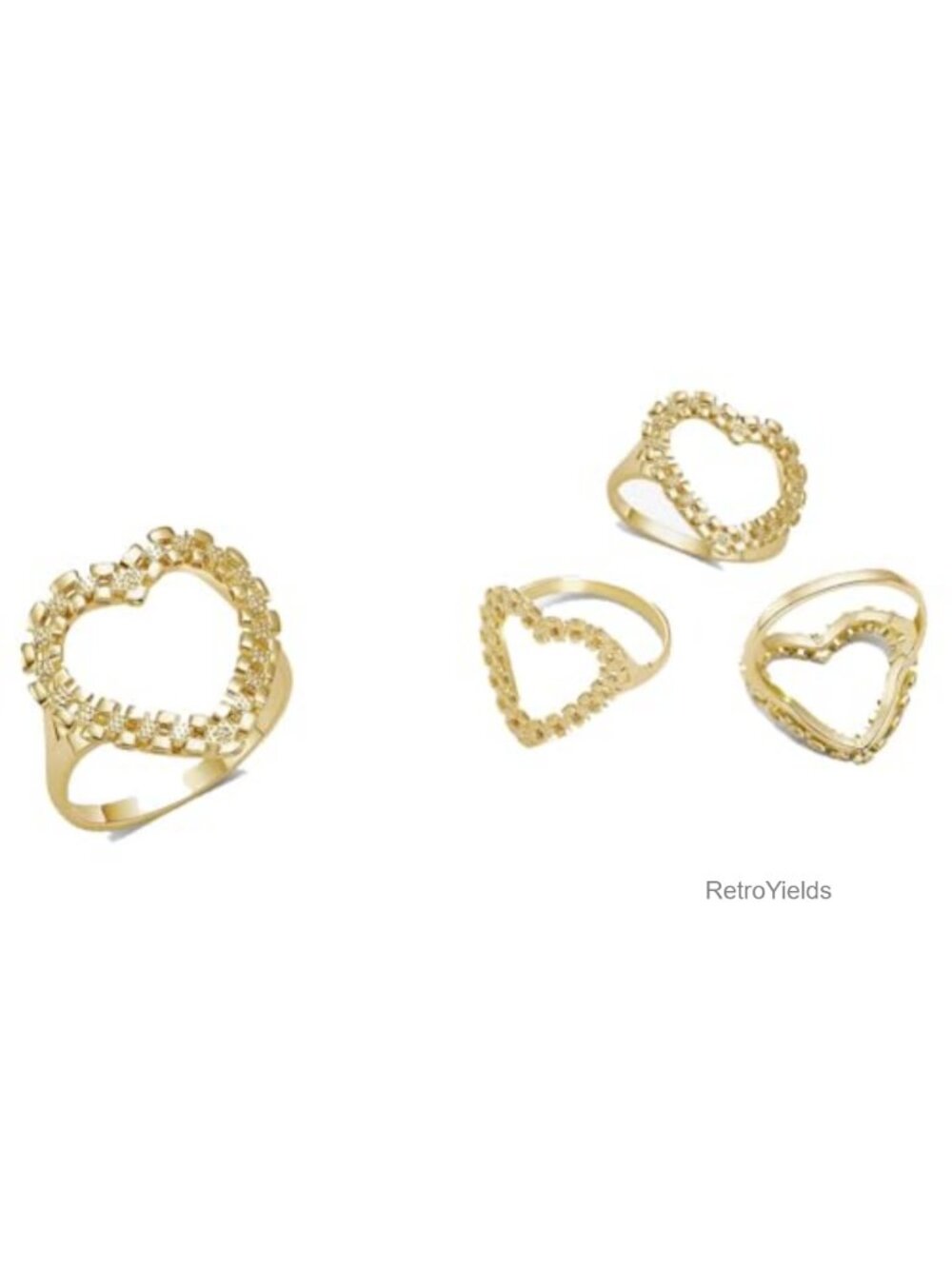 18K Gold Plated Brass Hollow Heart Ring Size 7 Open Circle Statement